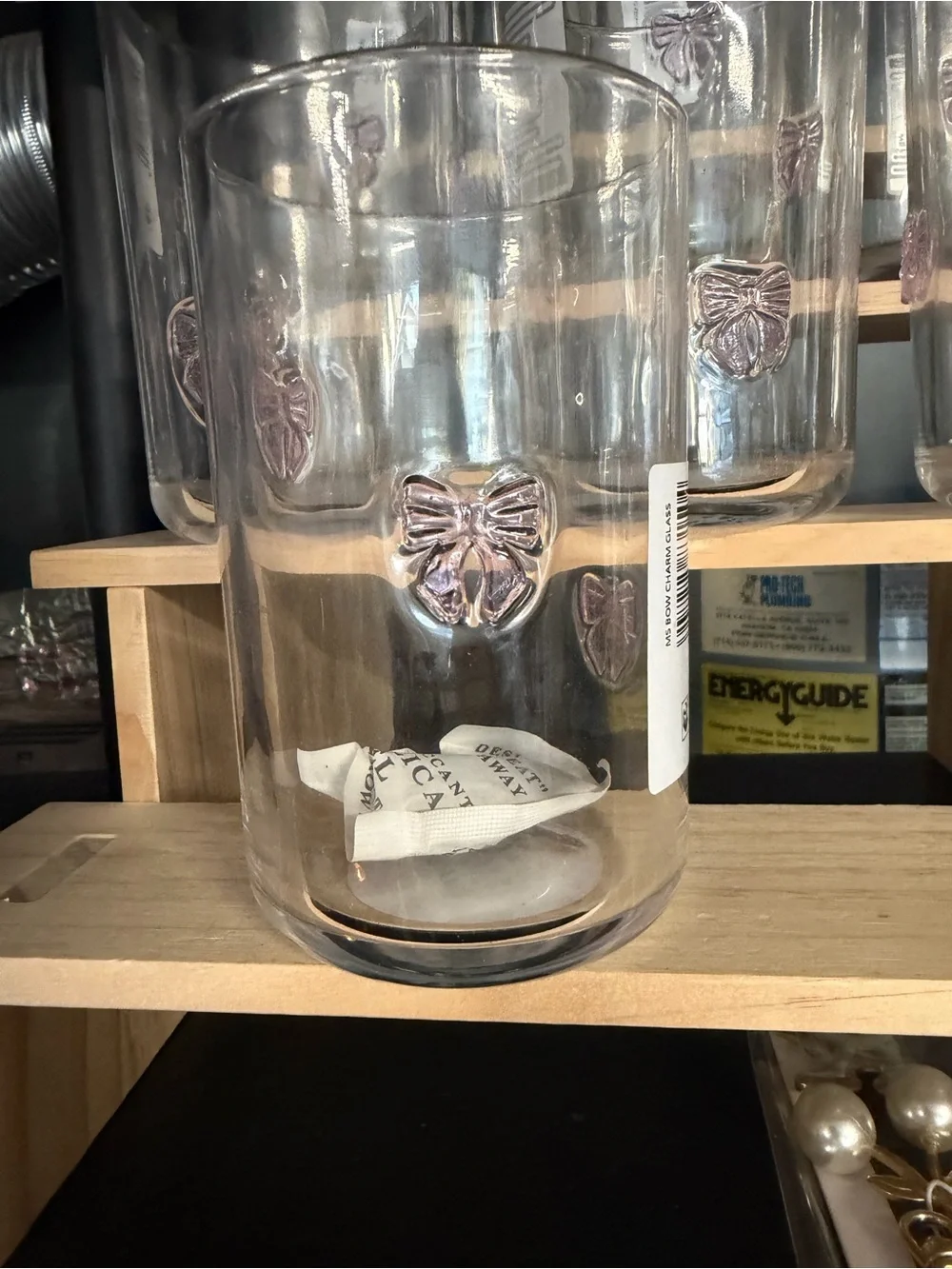 6pc Clear Glass Tumbler with Pink Bow Accents
